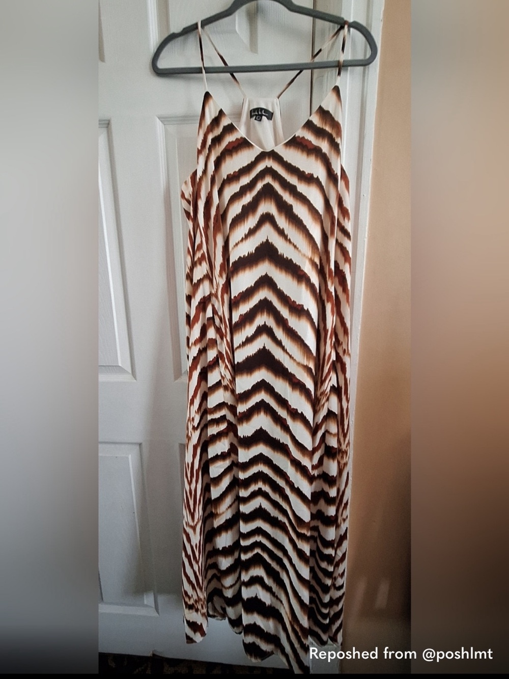 Nicole Miller Brown and Cream Zebra-Print Maxi Dress